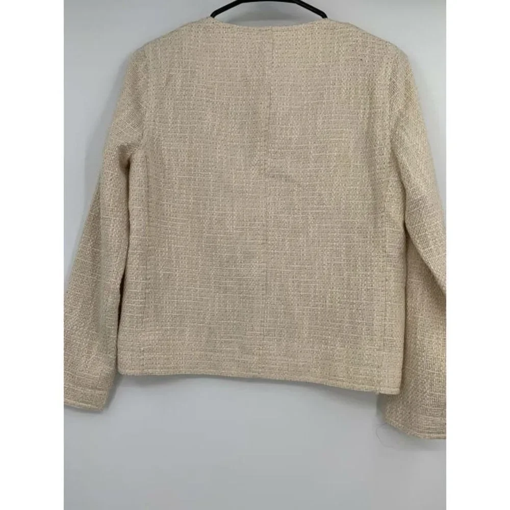 New Anthropologie Lilla P Women Tweed Long Sleeve Jacket Ivory - Picture 5 of 10